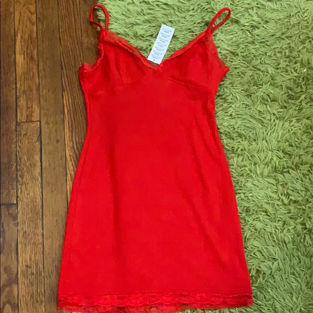 Body Con Lace Trimmed Ribbed Dress NWT